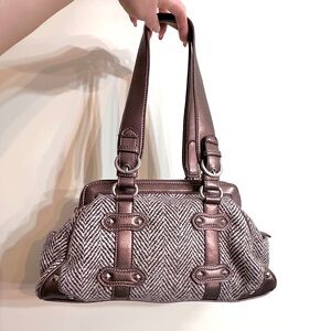 Nine West Wool Copper Brown and Cream Herringbone Shoulder Bag
